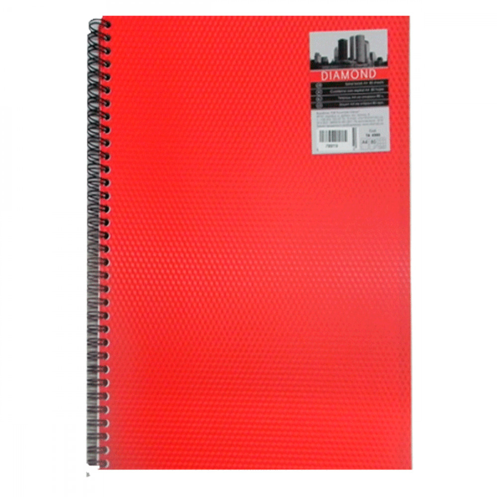 Блокнот А4 80 л # в клетку, серия "Даймонд" 4380-938 пластиковая обложка, на спирали, красный