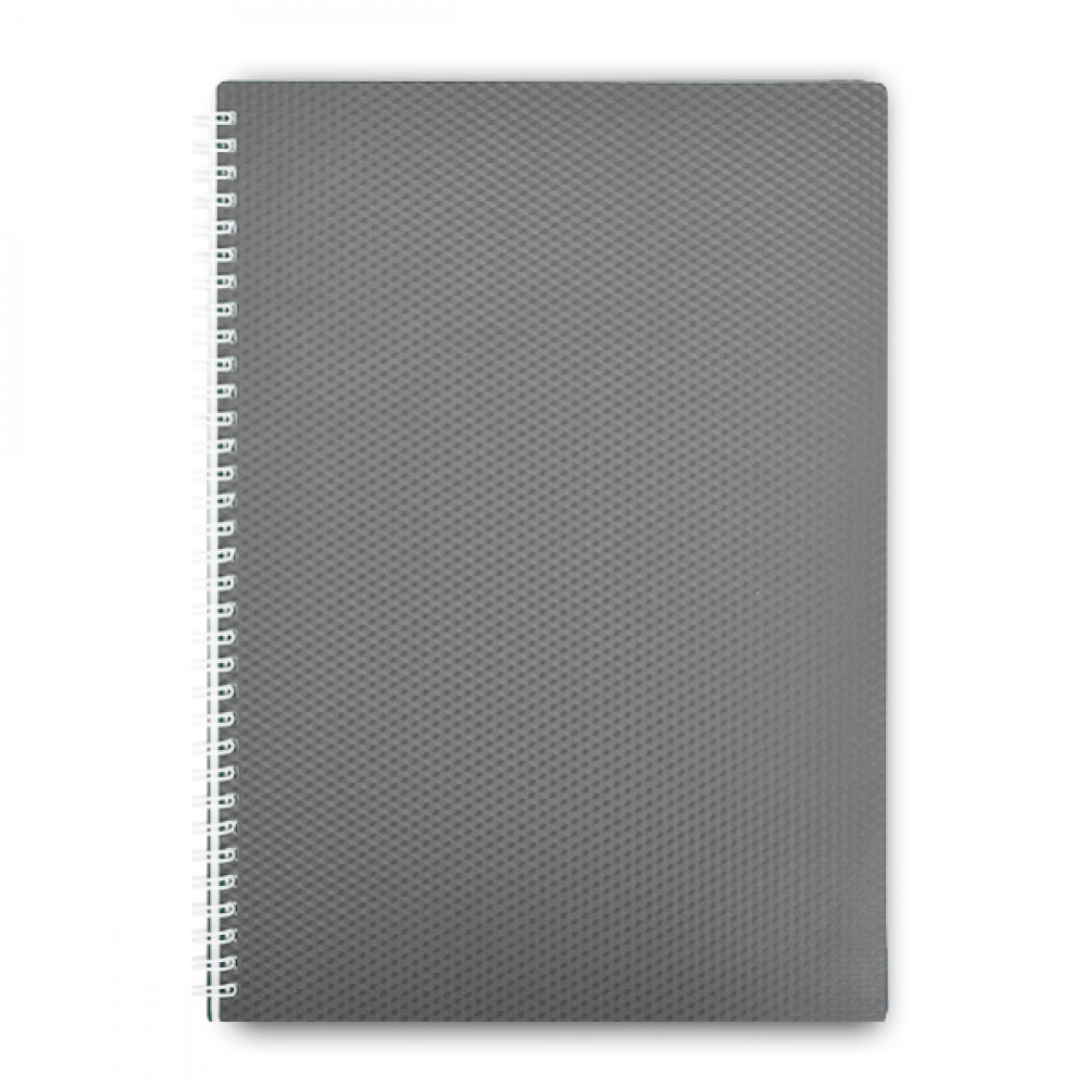 Блокнот А4 80 л # в клетку, серия  "Даймонд" 4380-939 пластиковая обложка, на спирали, серый