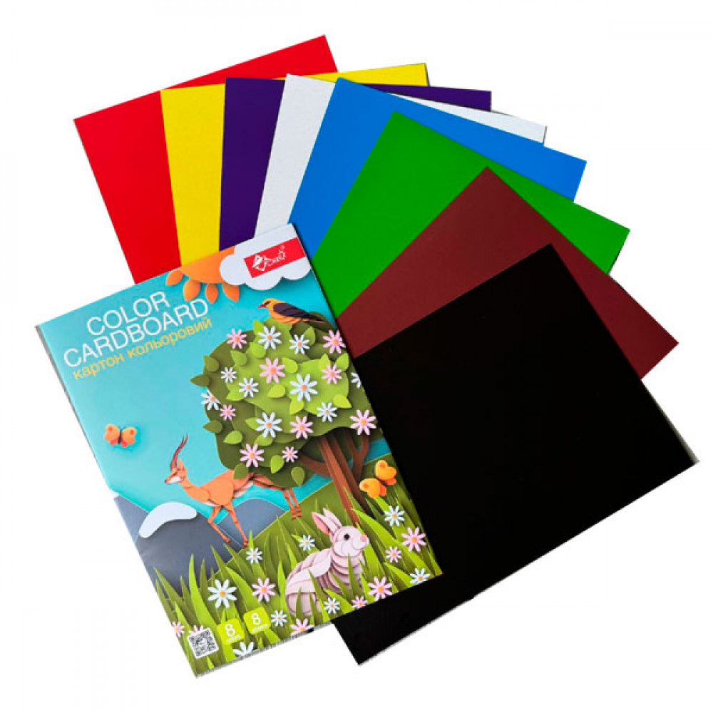 Картон цветной А4 8листов УП-21 односторонний