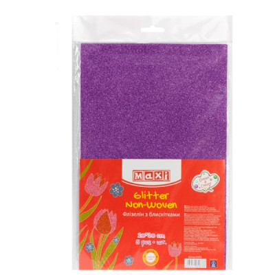 Бумага цветная А4  "Флизелин" 2 мм с блестками МХ-61884 фиолетовая