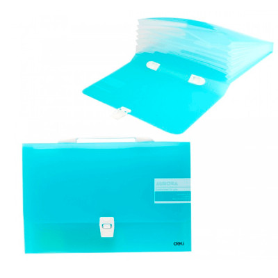 Портфель пластиковый А4 "Deli" 40732 7 отделений  "Aurora" голубой