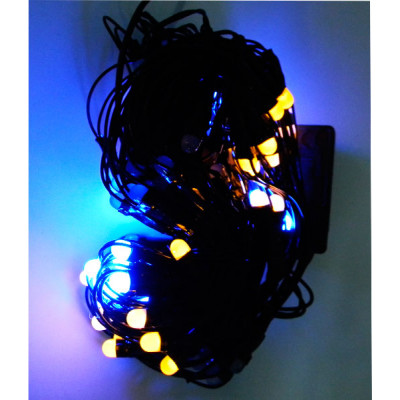 Гирлянда электрическая 120 LED ламп "Ягодка" (сетка) сине-желтый свет, черный шнур **