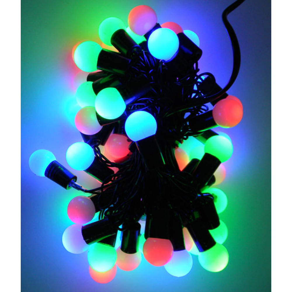 Гирлянда электрическая  50 LED "Шарики" средние 1,8 мм, черный шнур 5 м Mix **