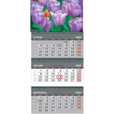 Календарь офисный (квартальный) 2022 Тюльпаны 043-22 078 (на 3 спирали)