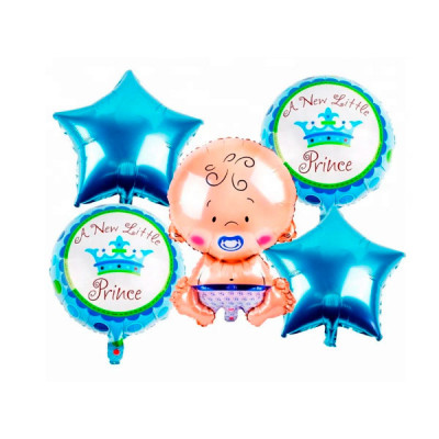 Набор шариков фольгированных Baby boy Малыш новорожденный синее 5 шт