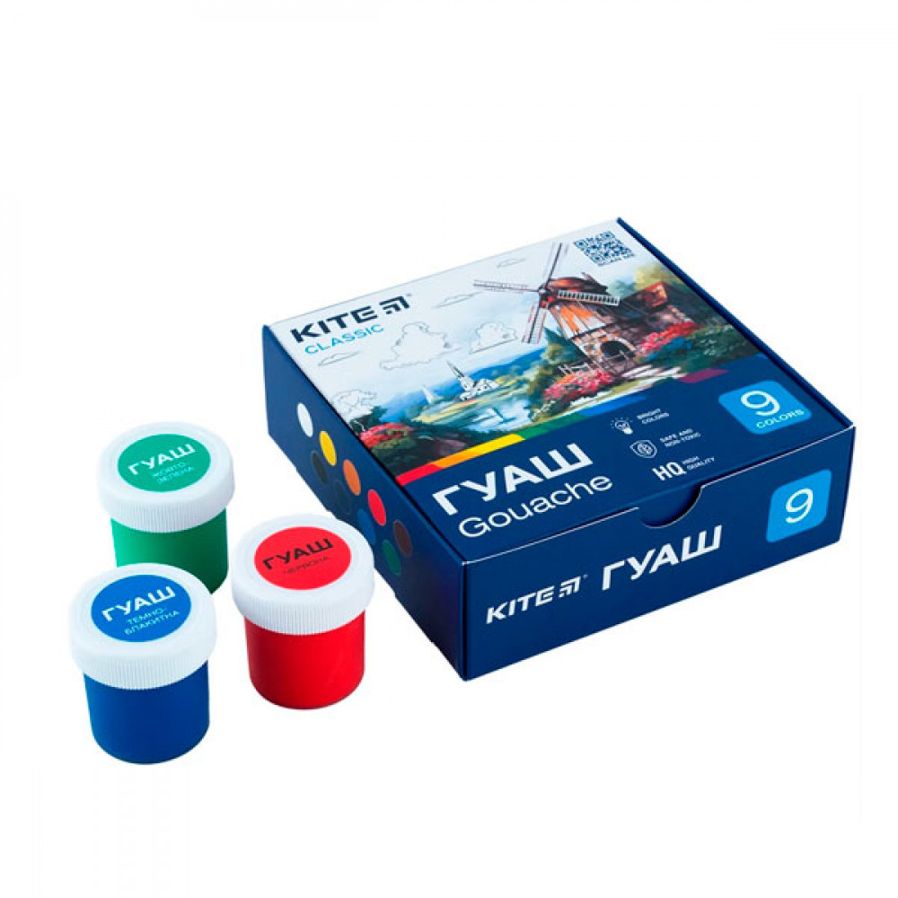 Гуашь 9цв Kite К-072 Kite Classic 20мл