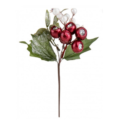 Ветка для декора ягодами Шиповник 6019-037 бордовый белый 22 см **