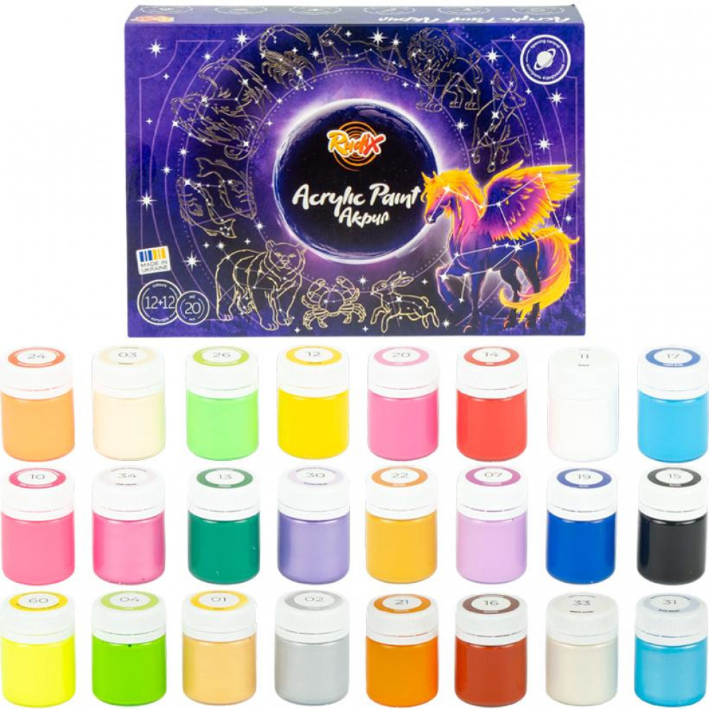 Краска акриловая  12+12цв 20мл RUDIX 851204