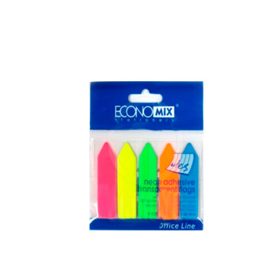 Блок бумаги липкий 12х45х5цветов 125л Economix  E20946 пластик  Neon Mix