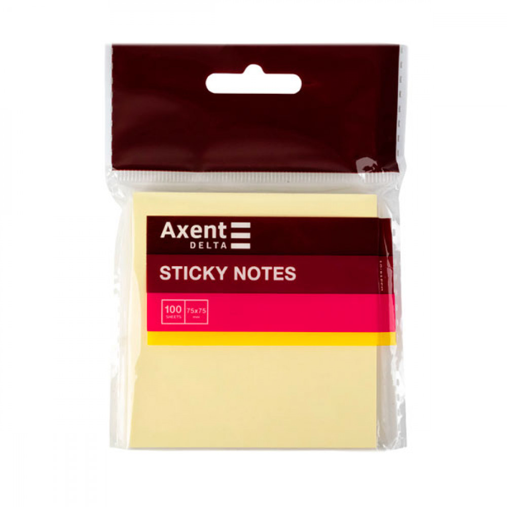 Блок бумаги  липкий 75х75х100л Axent D3314-01 желтый