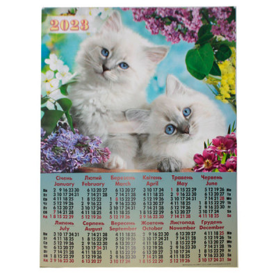 Календарь  настенный 2023 А2 А-04 Котики в цветах