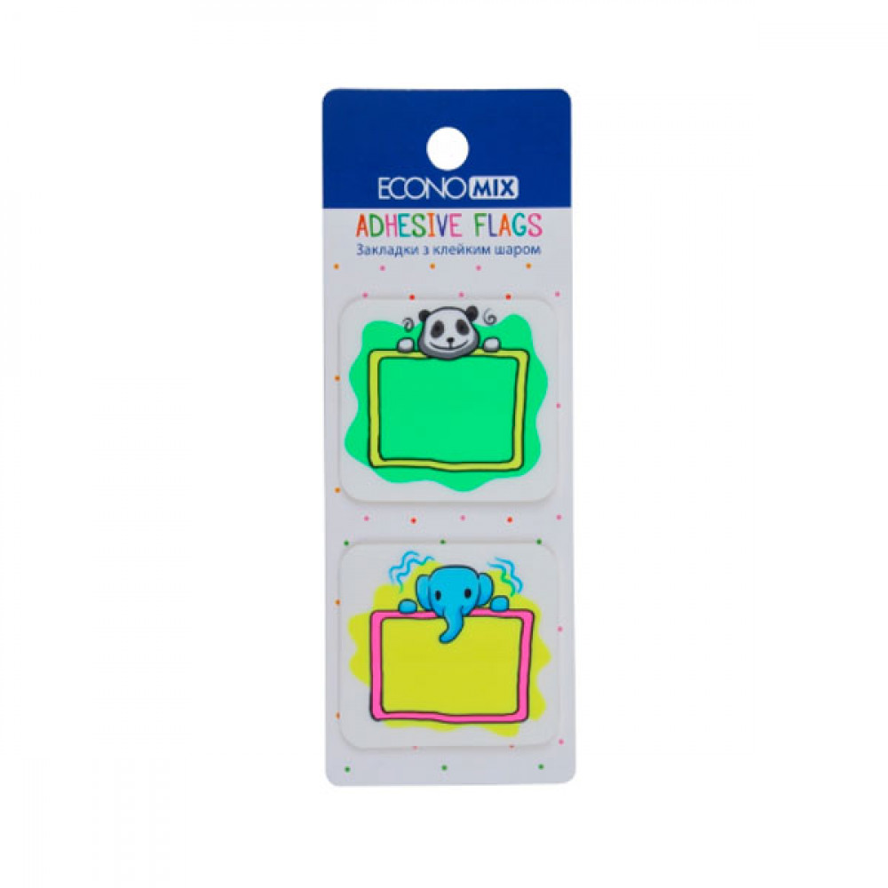 Блок бумаги  липкий 40х45 мм Economix Е20966-01 Fun Panda,elephant пластиковые MIX