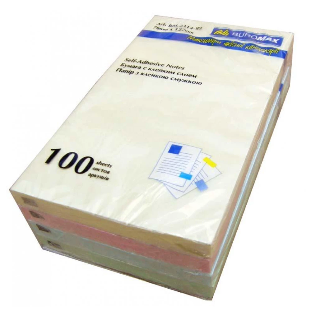 Блок паперу липкий 76х127х100л "BuroMAX" 2314-99 Mix