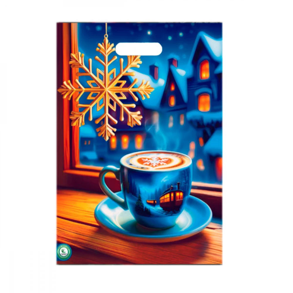 Пакет із прорізною ручкою 28х38 Новорічний Блакитна чашка