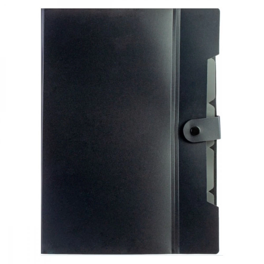 Папка - конверт пластикова А4 Optima О35541 на кнопці 6 відділень чорна/сіра