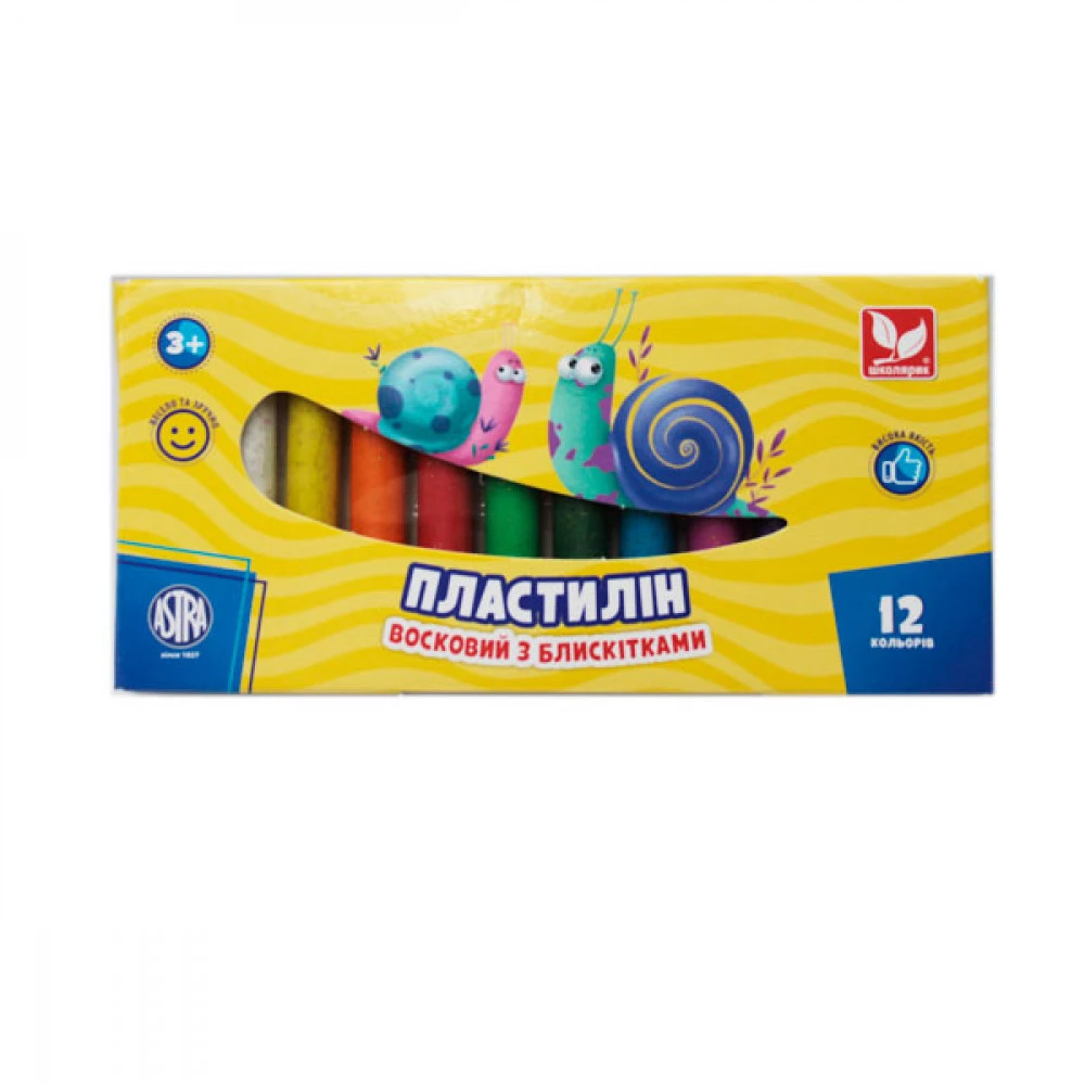 Пластилін Школярик 303107001 12 квітів восковий з блиском 156 г