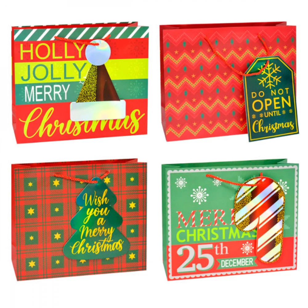 Пакет подарунковий 26х32х10см Новорічний 1143М Mix