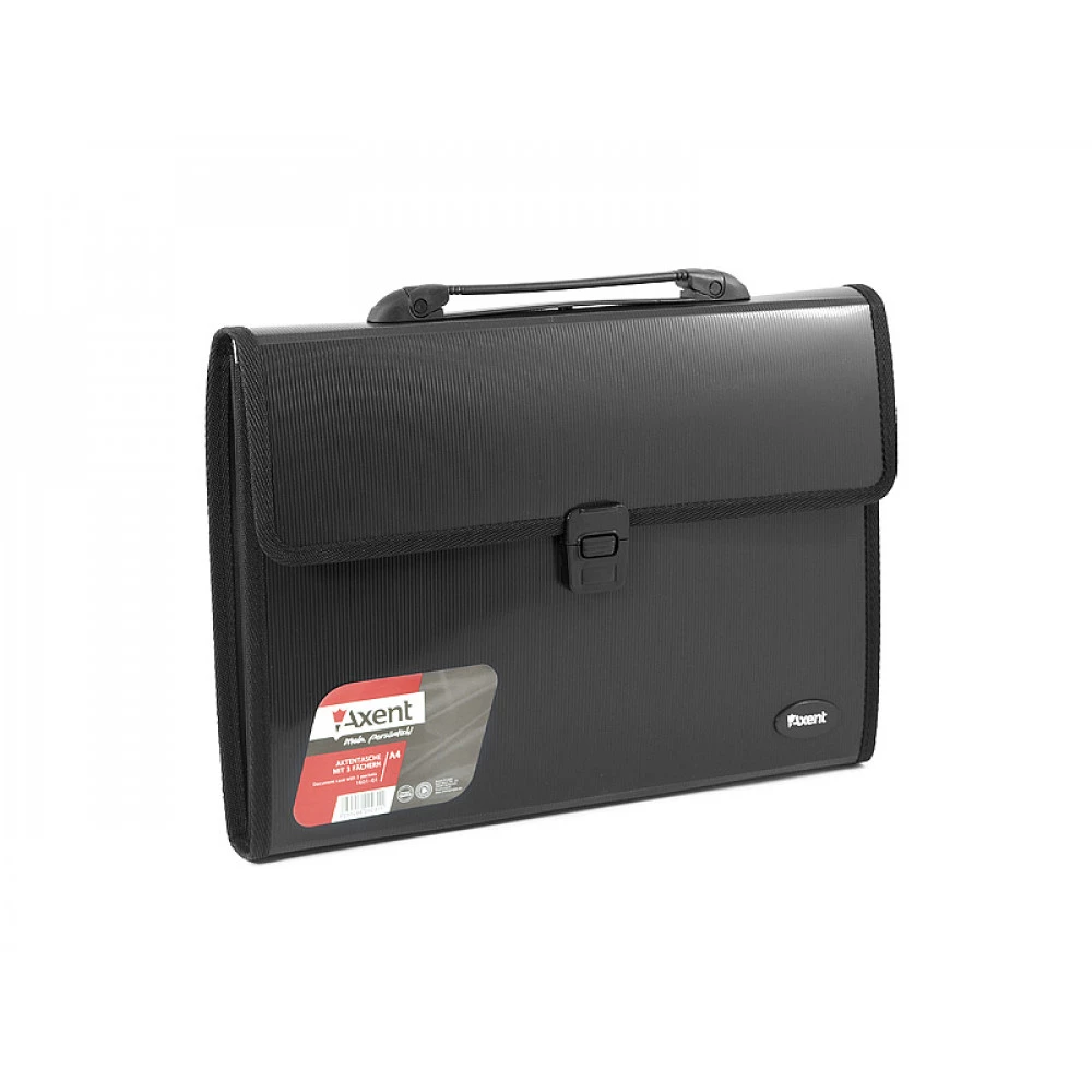 Портфель пластиковий А4 "Axent" 1601-01 на 3 відділення чорний