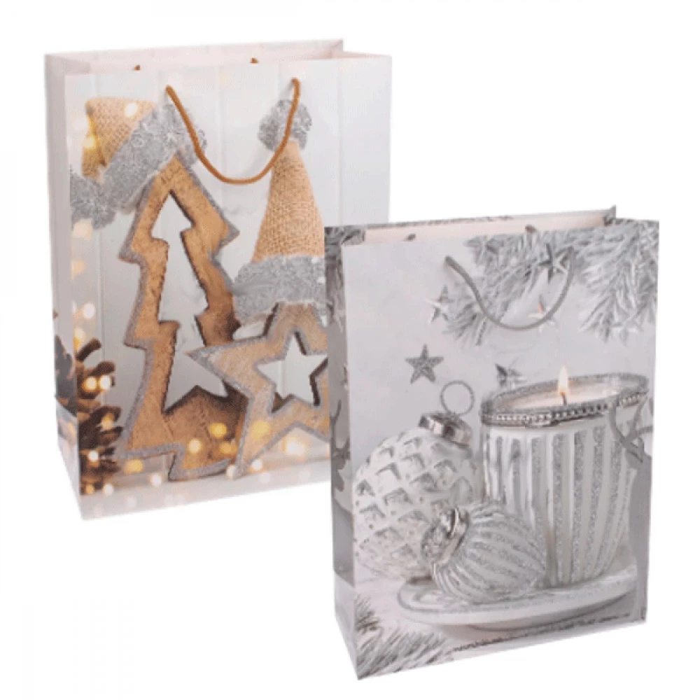 Пакет подарунковий вертикальний А1 "Новий рік" 31-1704Mix сіро/коричневий