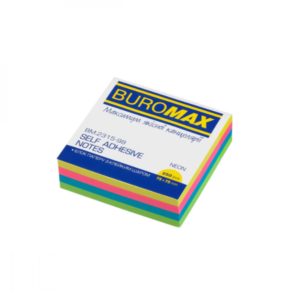Блок паперу липкий 75х75мм 250л BuroMAXВМ 2315-98 неон