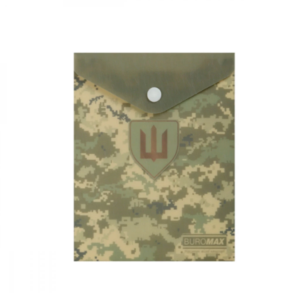 Папка-конверт А6 BuroMAX BM3922-04 MILITARY пластик на кнопці непроз.зелений