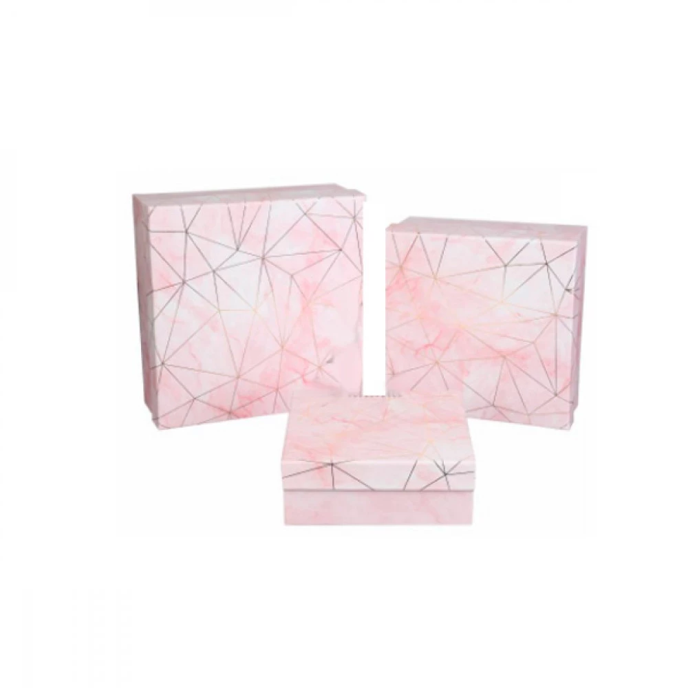 Коробка сувенірна картонна 20 х 20 х 7,8 "Мармур" 73-097 середня рожева