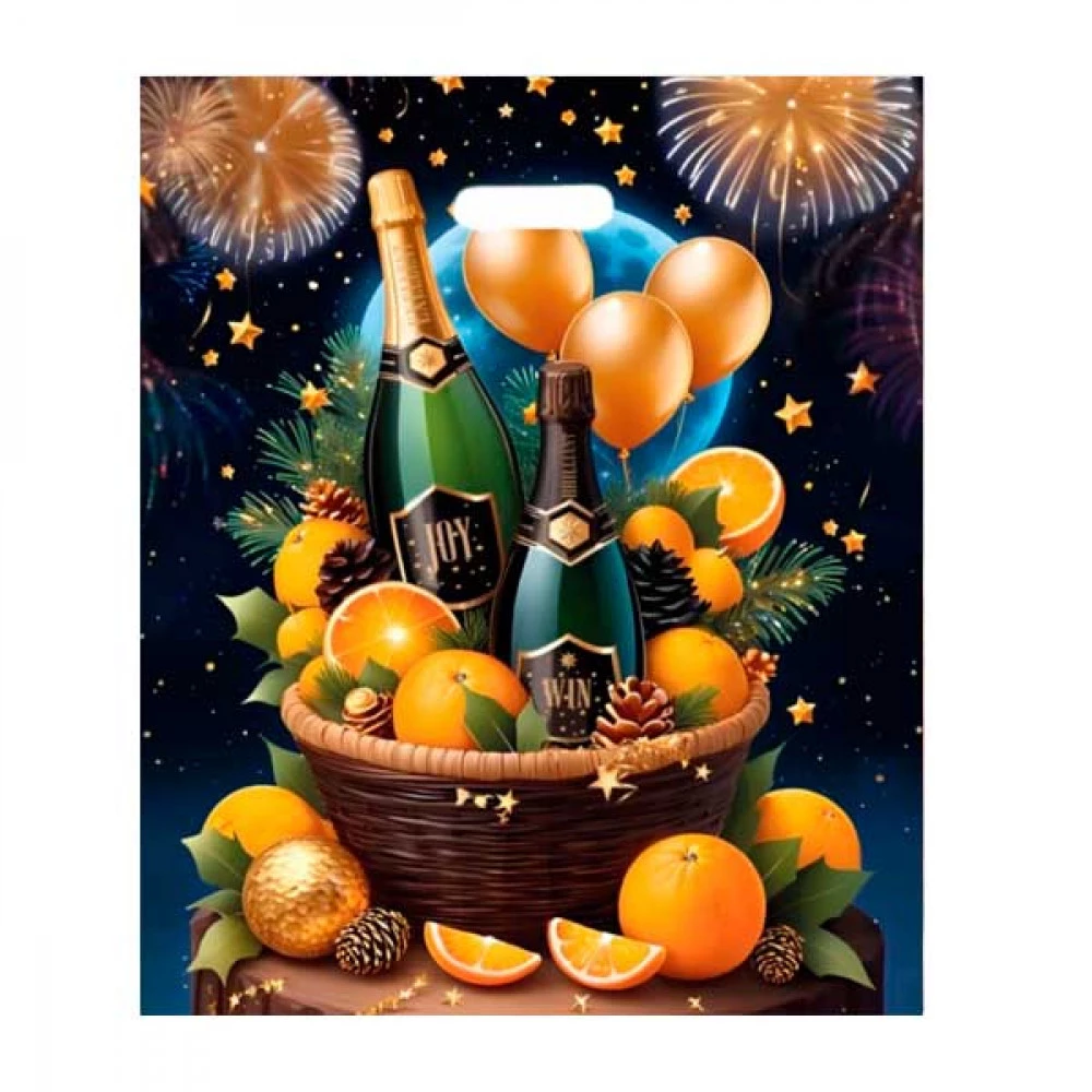 Пакет із прорізною ручкою 40х45 Новорічний Шампанське