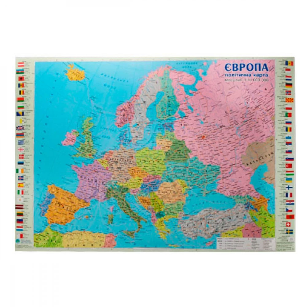 Мапа Європи політична М1:10 млн А2 65х45 (картон)