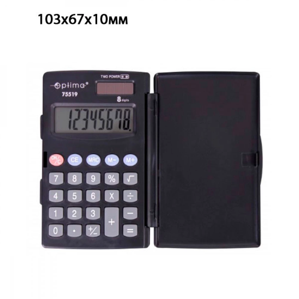 Калькулятор "Optima" O75519 8 розрядний, кишеньковий, 103 х 67 х 10 мм чорний