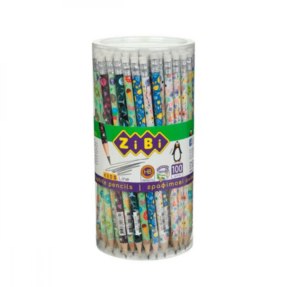 Олівець простий ZiBI BRIGHT 2316 HB з гумкою