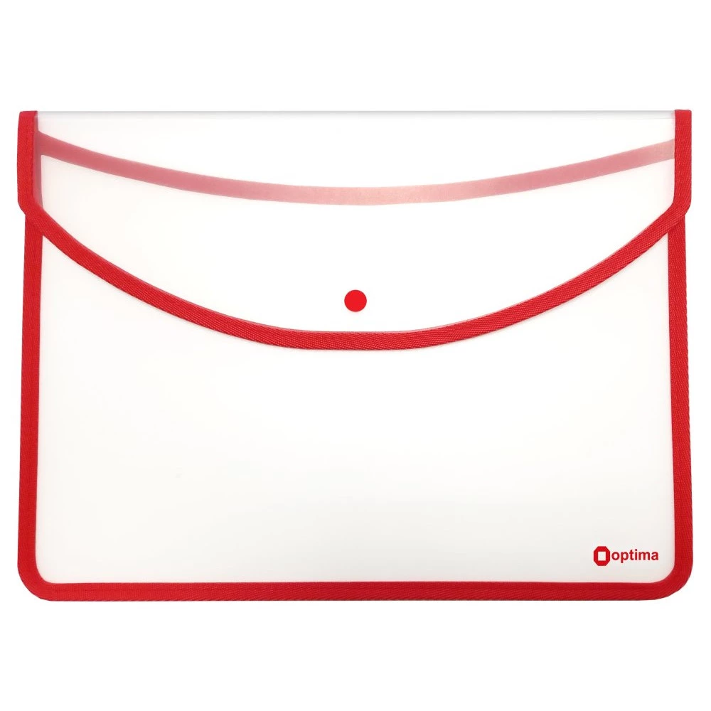 Папка - конверт А4+Optima О35254 на кнопці 500мкм прозора червоний кант