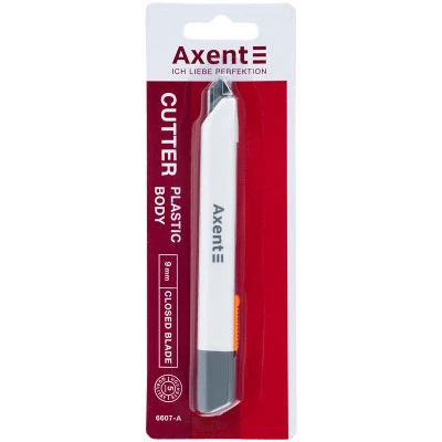 Ніж канцелярський 9мм Axent 6607-А авто-фіксатор закрите лезо білий