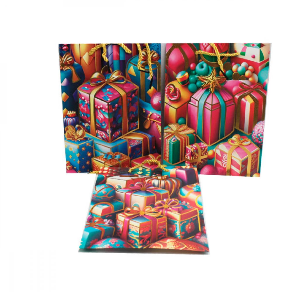 Пакет подарунковий 18х23х8см Новорічний 3481S Mix