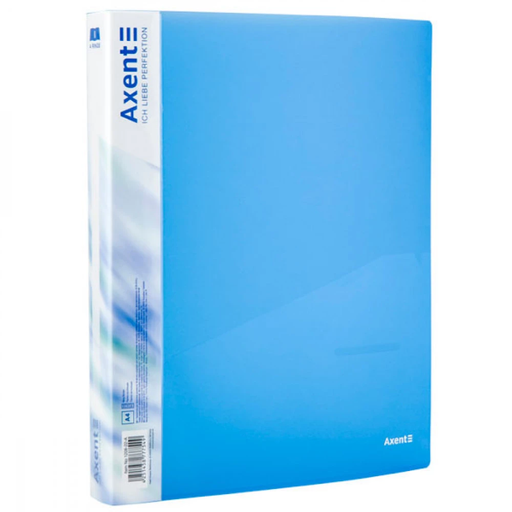 Папка пластикова А4 Axent 1208-22 на 4 кільцях 35мм з кишенею прозора блакитна .