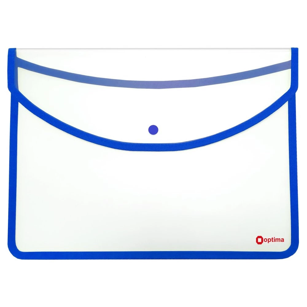 Папка – конверт А4+Optima О35253 на кнопці 500мкм прозора синій кант
