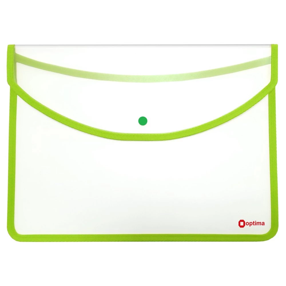 Папка - конверт А4+Optima О35259 на кнопці 500мкм прозора салатовий кант