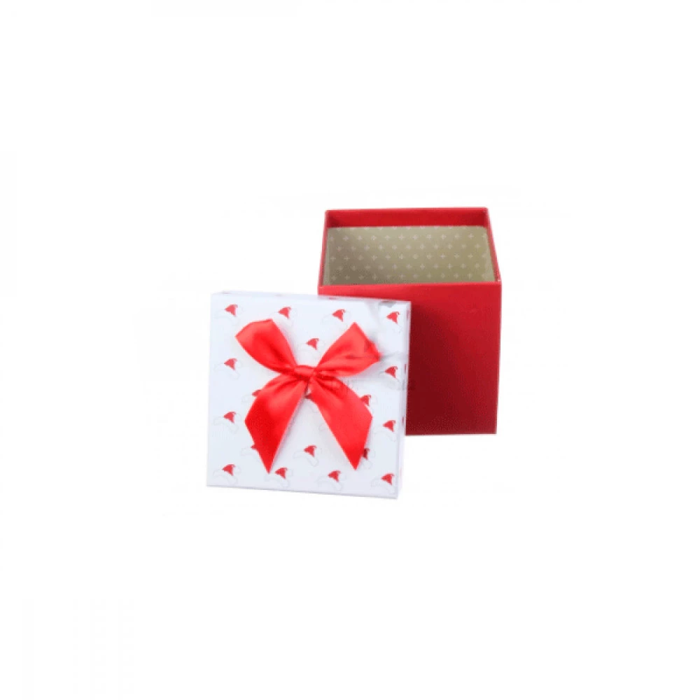 Коробка сувенірна картонна 11,5*11,5*11,5см "Новорічна" 76-227 квадратна червона