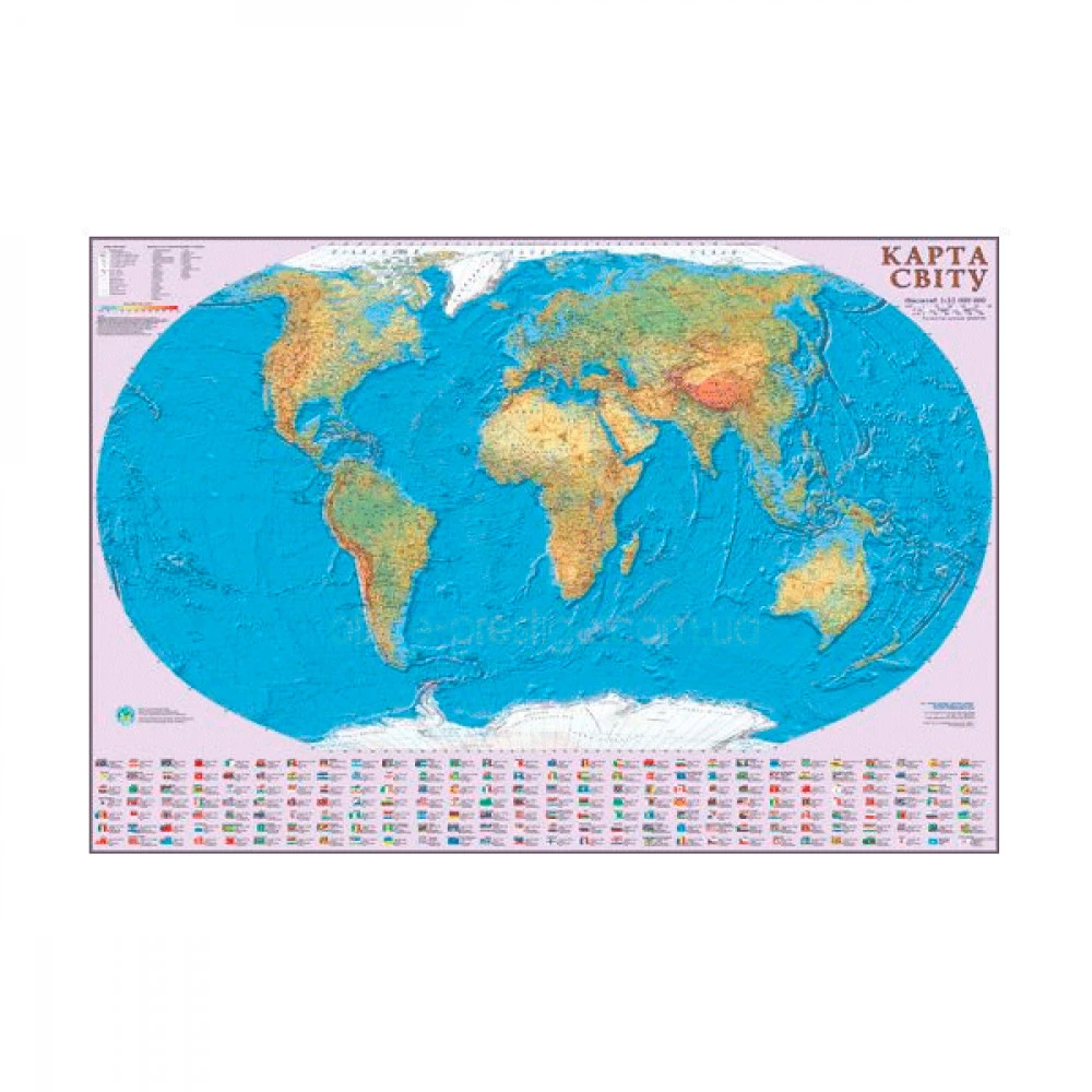 Мапа світу загальногеографічна М1:22млн 160х110 (картон) укр
