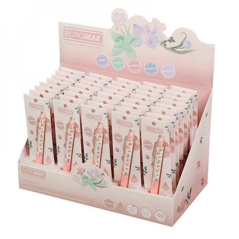 Ручка гелева автоматична BuroMAX BLOSSOM арома грип троянда 8368-43 синя