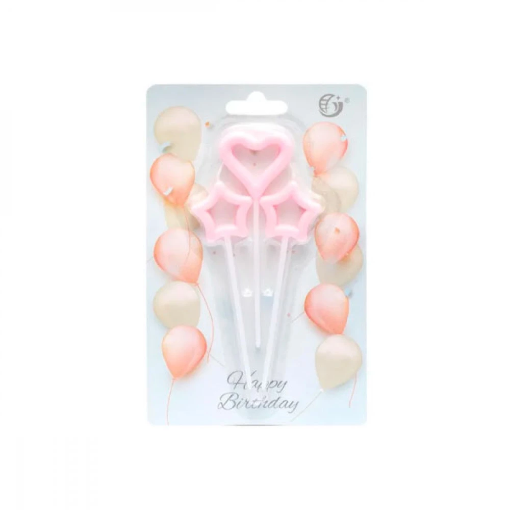 Свічки для торта JY-1061Зірки+серце Металік 3шт МІХ