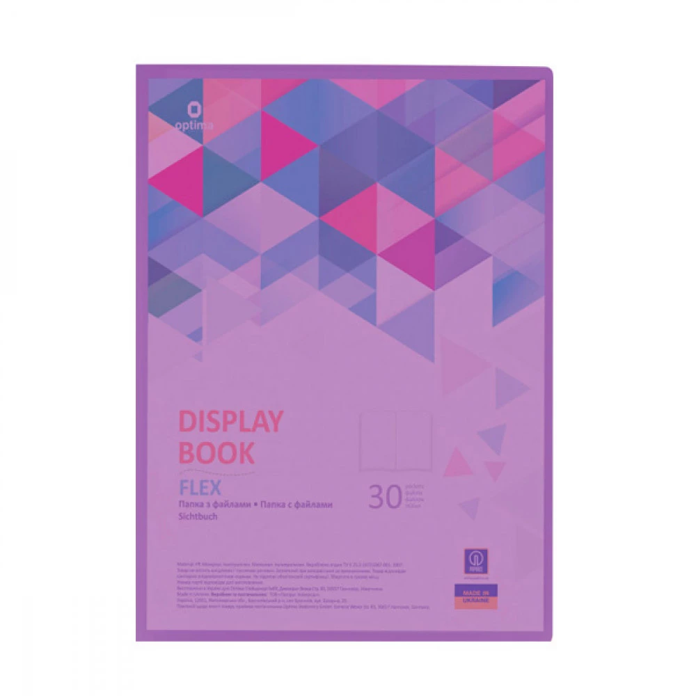 Папка пластикова з 30 файлами А4 "Optima" O32123-12 "Flex" фіолетова