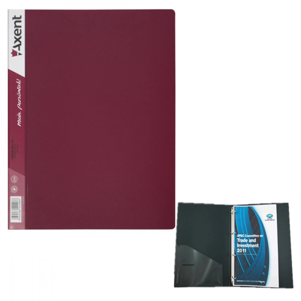 Папка пластикова А4 Axent 1208-04 на 4 кільцях 35мм з кишенею бордо
