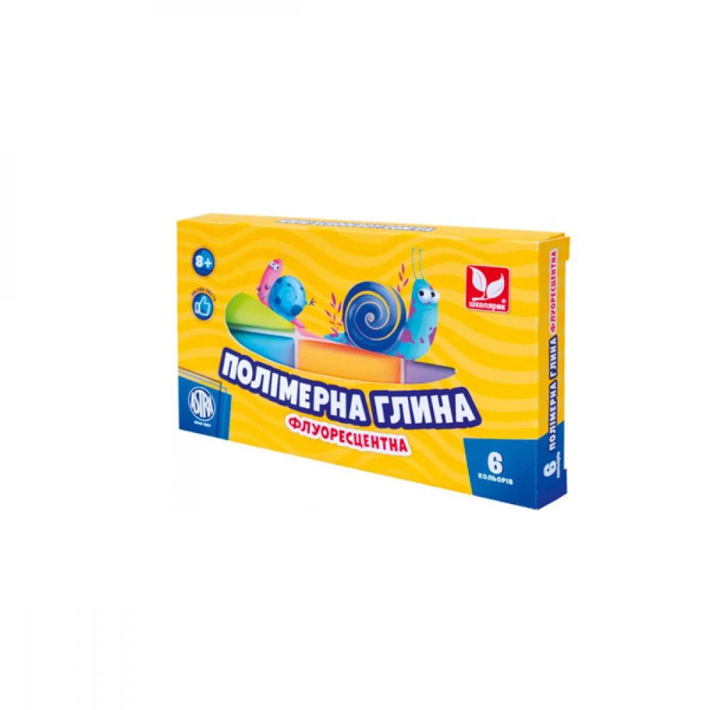 Глина полімерна "Школярик" 83911902 6 кольорів флуорисцентних кольорів
