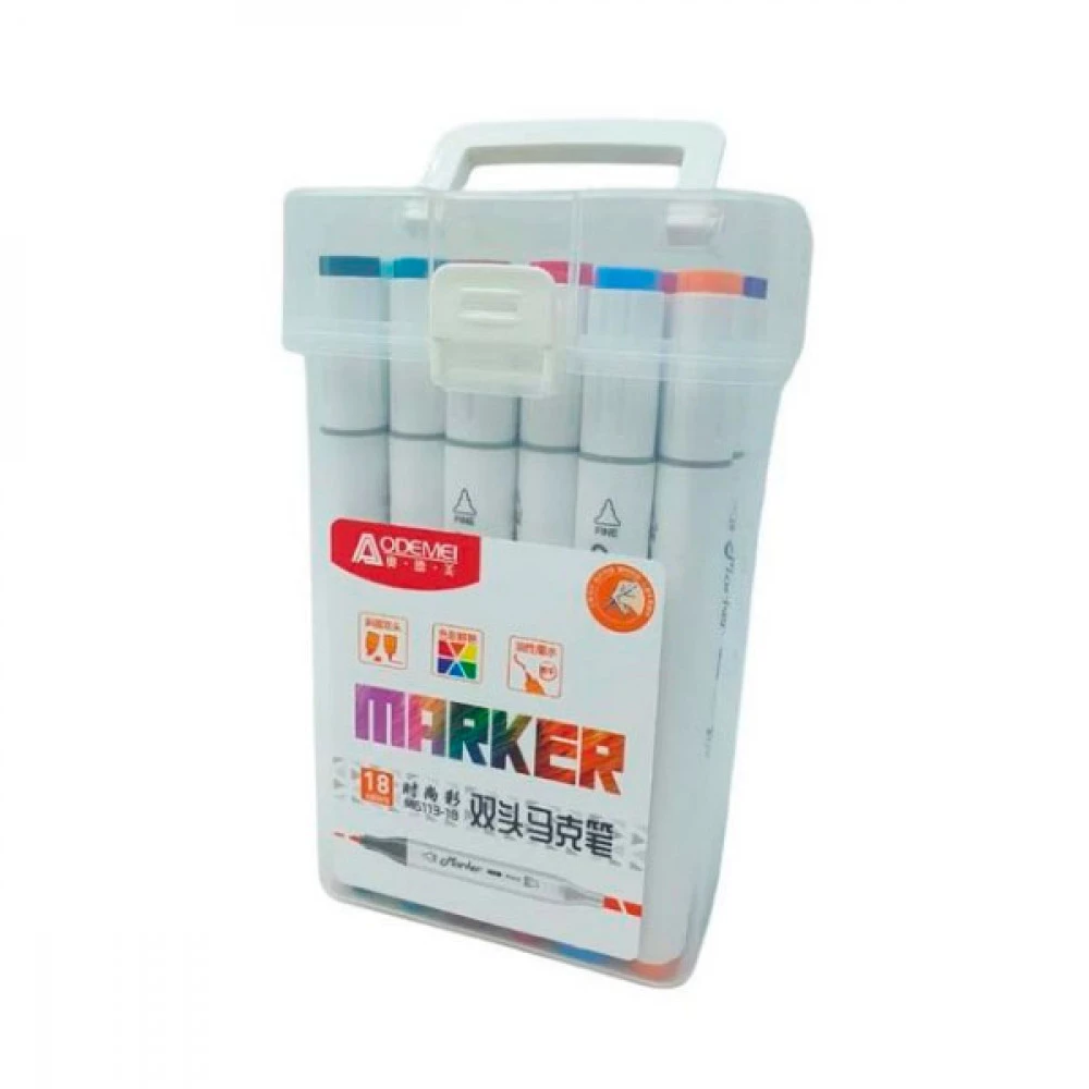 Набір скетч маркерів Aodemei М6113-18М 18 штук двосторонні пластик бокс