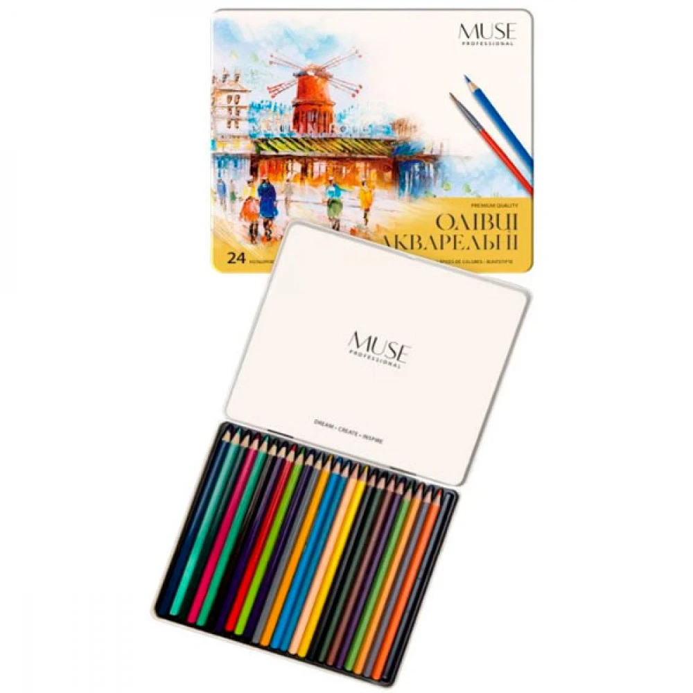 Олівці 24 кольори MUSE 103М-24 акварельне металеве пакування