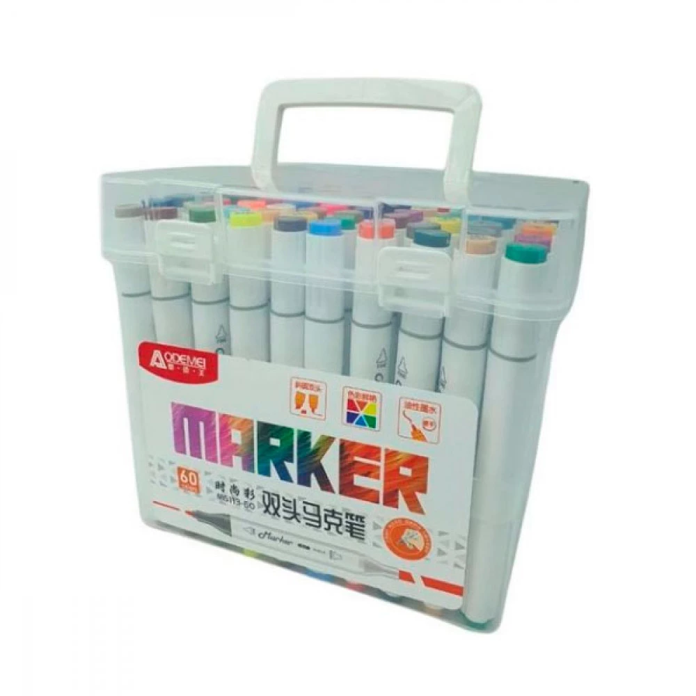 Набір скетч маркерів Aodemei М6113-60 60 штук двосторонні пластик бокс