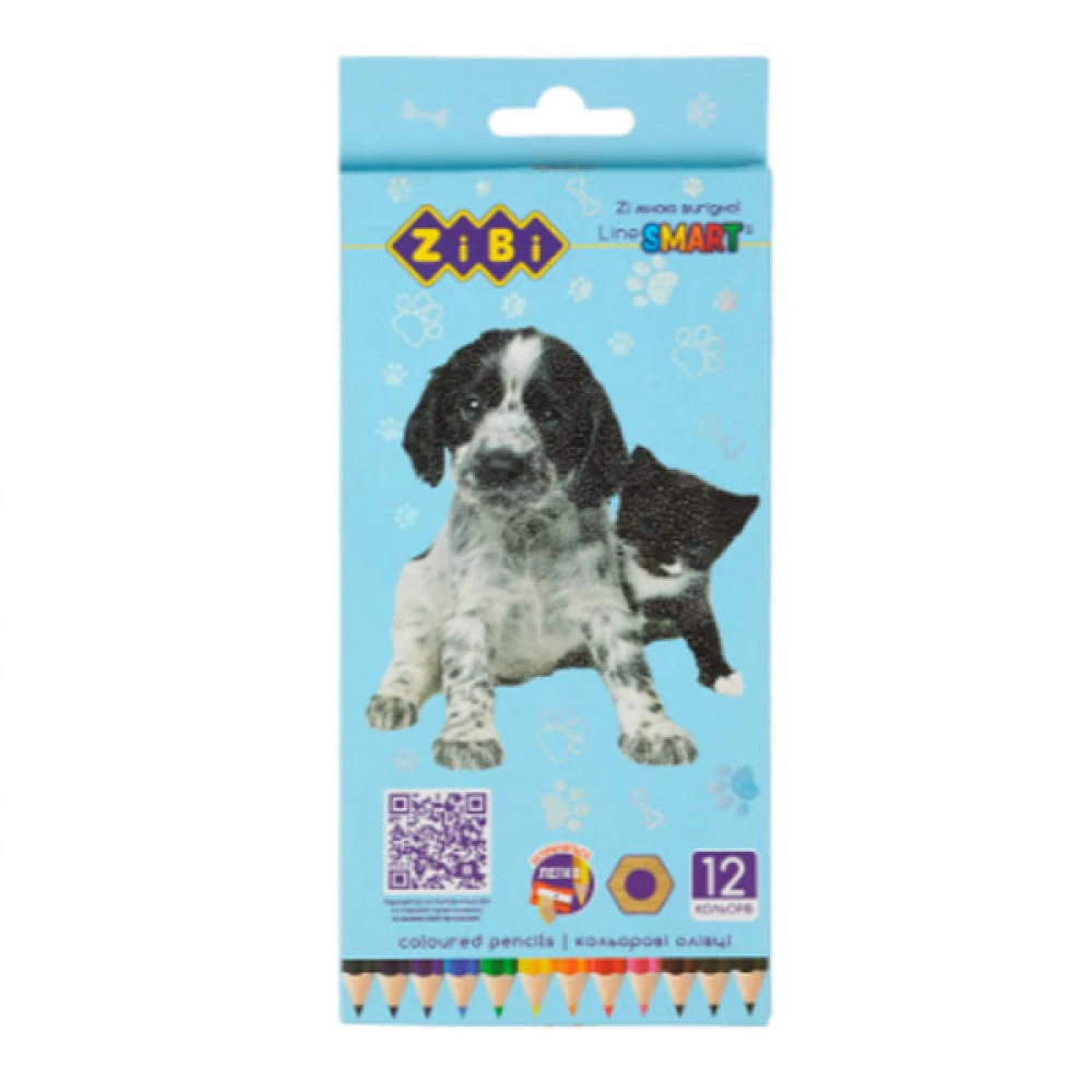 Олівці кольорові шестигранні 12 кольорів ZiBi ZB.2427 Smart СОБАКИ ТА КОТИ