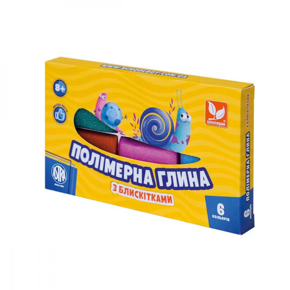 Глина полімерна 6 кольорів Школярик 304118001 з блискітками