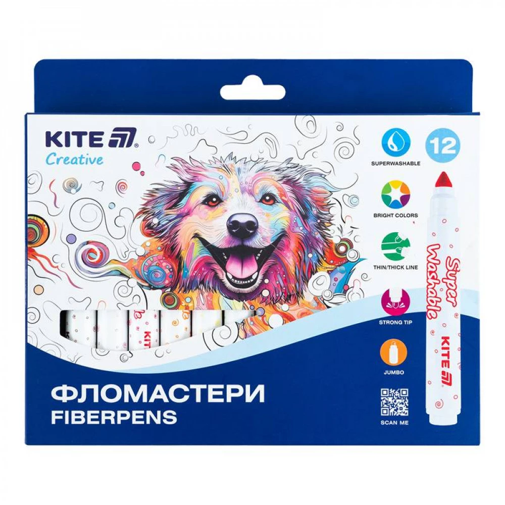 Фломастери 12кол Kite K-1155 Jumbo Superwashable
