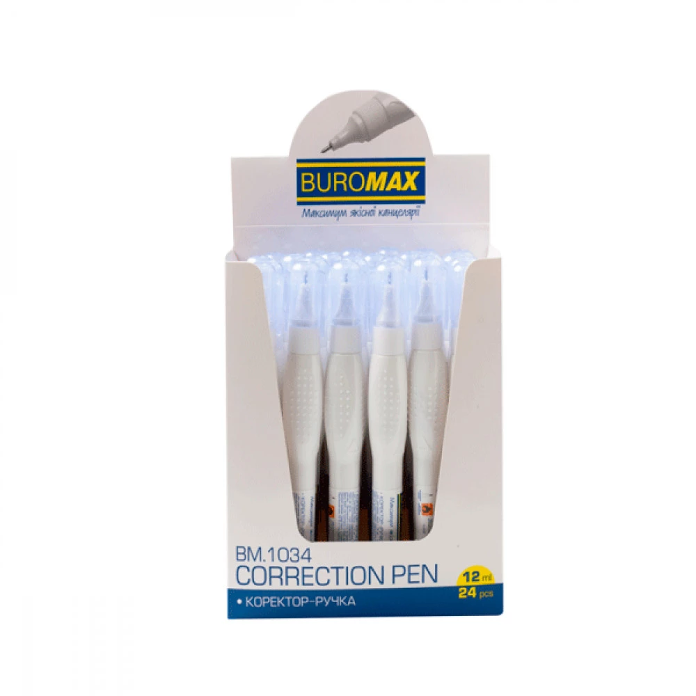 Ручка-коректор "BuroMAX" 1034 метелічний наконечник 12 мл